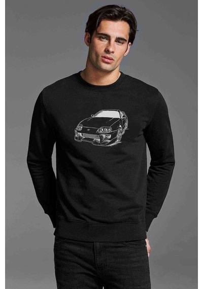 Supra Baskılı Siyah Erkek Sweatshirt