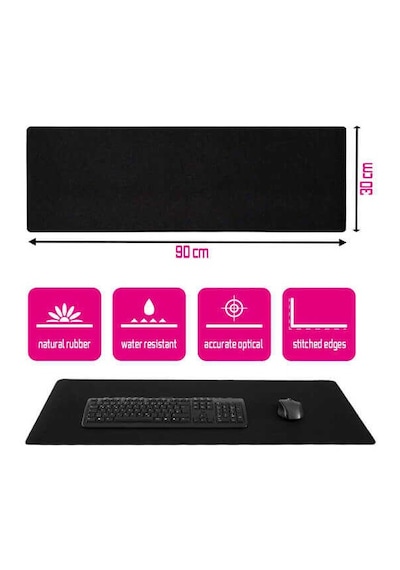 Baskısız 90x30 Cm. Oyuncu Mousepad Kaymaz Taban Mouse Pad - Siyah