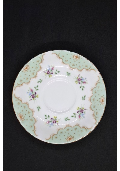 Happy Birthday Serisi Bone China England Vintage Porselen Fincan Tabağı 14 Cm Açık Yeşil