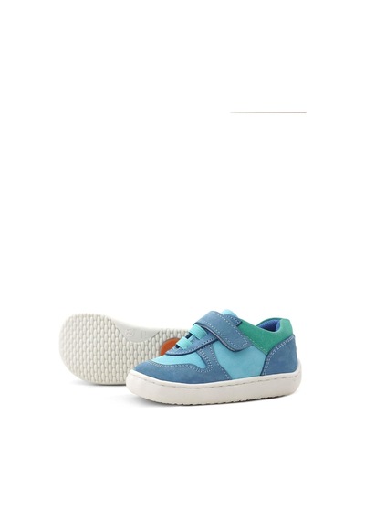 Rakerplus Bob Hakiki Deri Mavi Yeşil Barefoot Cırtlı Lastikli Bebek Sneaker Ayakkabı Mavi