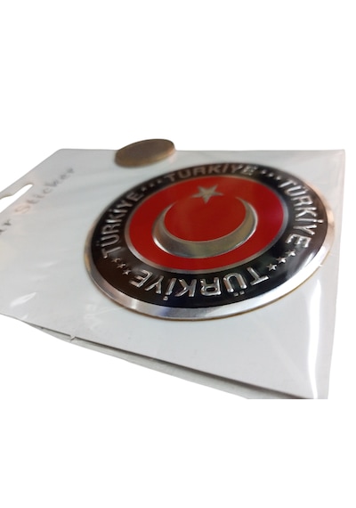 Kabartmalı Türkiye Yazılı Metalize Yuvarlak Türk Bayrağı Bayrak Oto Sticker DİĞER