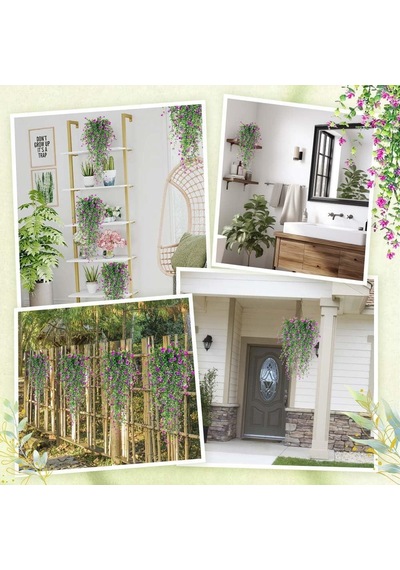 Yapay Çiçek Lila Sarkan Lotus Çiçekli Okaliptus Şimşir Yapay Sarmaşık 5dal 60cm