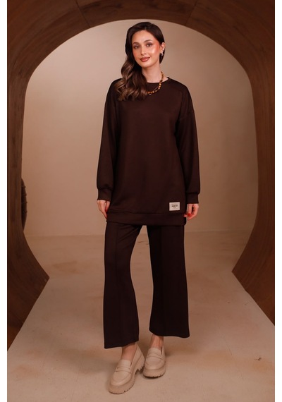 Balenbi Kadın Oysh Modal Kumaş Oversize 80 Cm Tunik Bol Paça Pantolon Tesettür Takım 1228 Kahverengi Balenbi Kadın Oysh Modal Kumaş Oversize 80 Cm Tunik Bol Paça Pantolon Tesettür Takım 1228 Kahverengi