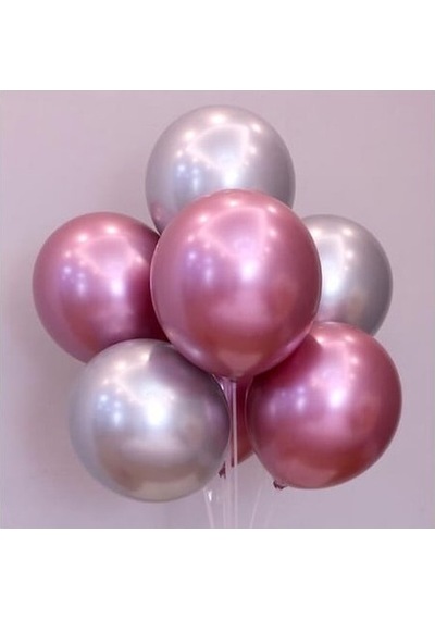 Balon Evi Balon Parti Balonu Krom Balon Gümüş-Pembe Balon 10 Adet