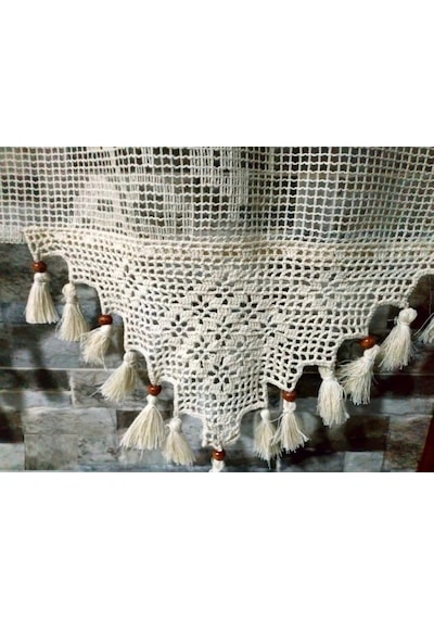 Buldan Tül Perde El İşi Dantelli Naturel Gül Çiçek Desen 150x250
