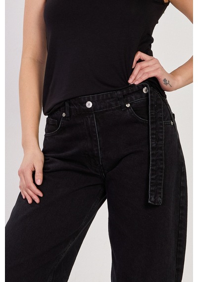 Barrels And Oıl Kadın J91 Kuşaklı Baggy Jean Pantolon - Siyah Siyah