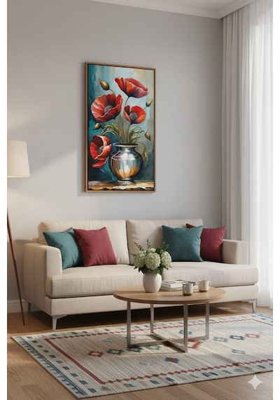 Kırmızı Gelincik Dansı Rulo Tuval Üzeri Canvas Baskı Premium Çözünürlük, Çerçevesi