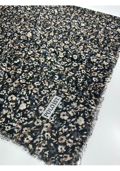 Poloist Desenli Flamalı Keten Eşarp- 05653 Füme