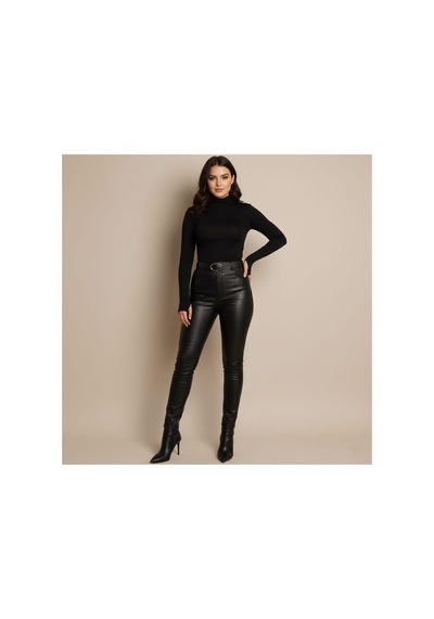 Unika Boutique Uzun Kol Dik Yaka Parmak Geçmeli Body T-shirt Siyah