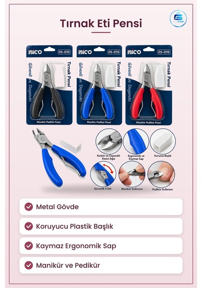 Tırnak Eti Pensi Pedikür Manikür Metal Gövdeli Koruyucu Başlıklı