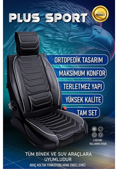 Toyota Corolla Yeni İle Uyumlu Lüx Deri Oto Koltuk Kılıfı Ön Arka Takım Eagle Siyah Beyaz