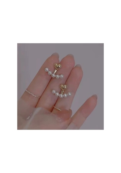Lunarie İnci 14k Altın Çerçeve Kalp Ear Jacket Tırmanıcı Küpe