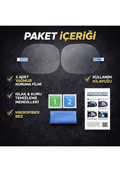 Araç Yan Ayna Yağmur Kaydırıcı Film 2 Adet Anti Fog & Su İtici Dikiz Aynası Koruyucu Net Görüş Güvenli Sürüş