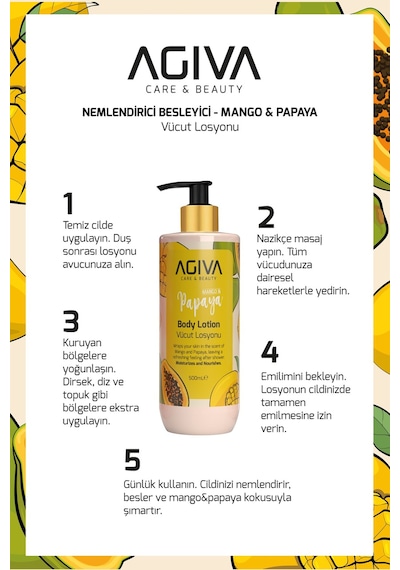 Mango & Papaya Agiva Care & Beauty Yoğun Nemlendirici Ve Besleyici Vücut Losyonu 500 Ml