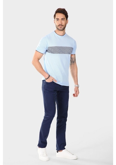 Ferraro Erkek Desenli Delikli Bisiklet Yaka Triko T Shirt - Mavi-Mavi