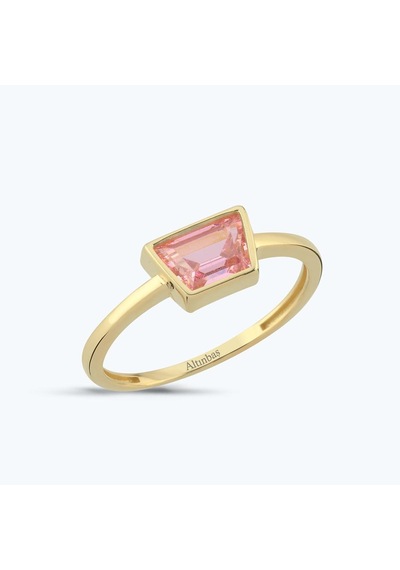 Altınbaş Pembe Taşlı Altın Dörtgen Yüzük Ayz00477-y-25842-p Çok Renkli