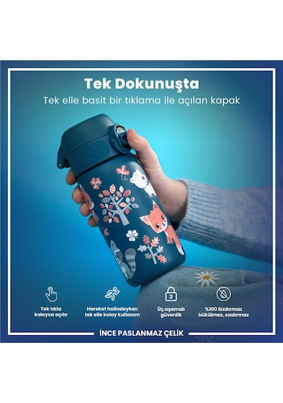 Ion8 - Paslanmaz Çelik Çocuk Suluk - Orman Hayvanları - 400 Ml - Sızdırmaz Çok Renkli