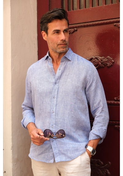 Slim Fit Uzun Kol %100 Keten Nefes Alabilen Kumaştan Hediye Kutulu Erkek Gömlek Fs-004170 - Saks Mavi-2858 Slim Fit Uzun Kol %100 Keten Nefes Alabilen Kumaştan Hediye Kutulu Erkek Gömlek Fs-004170 - Saks Mavi-2858