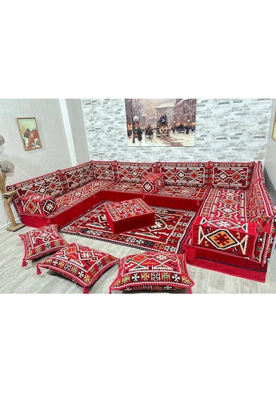 Coton Şark Köşesi Kırmızı Anadolu desenli 20 cm minderli Konsept Kırmızı 19 Parça Coton Şark Köşesi Kırmızı Anadolu desenli 20 cm minderli Konsept Kırmızı 19 Parça