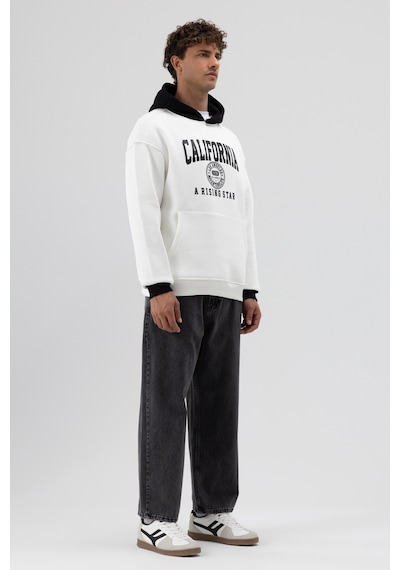 Vamos Çift Renk Baskılı Oversize Sweatshirt Ekru