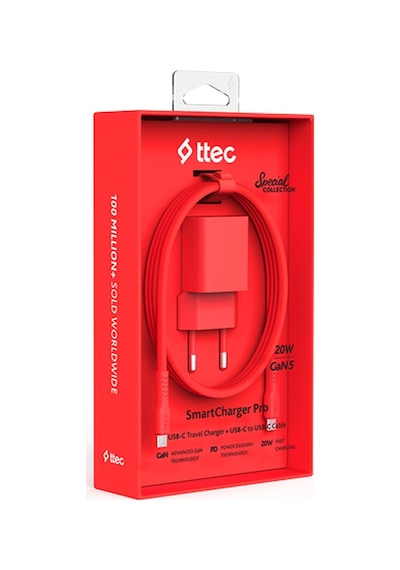 Ttec Smartcharger Gan 20w Pd Seyahat Hızlı Şarj Aleti + Usb-c - Usb-c 3a Kablo Neon