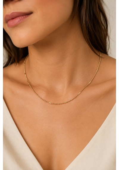 Balenbi Jewelry Minimal Çubuk Detaylı İnce Zincir Kararmaz Çelik Kadın Kolye 14k Gold 1165 Altın