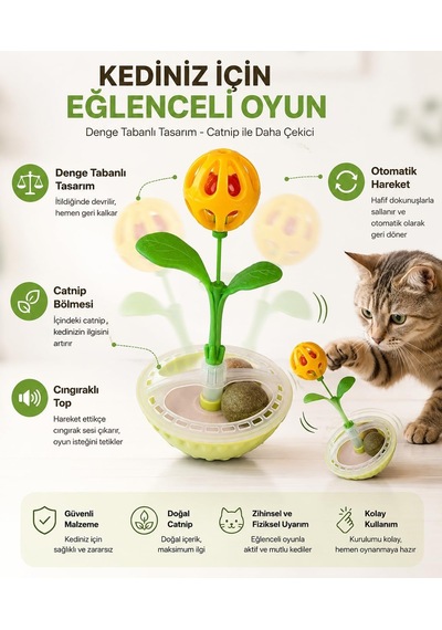 Kedi Oyuncağı Catnip Tumbler Cıngıraklı Yuvarlanan Otomatik Hareketli Kedi Eğlence Oyuncağı Den