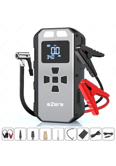 Ezere 4 İn1 8000mah Lastik Sisirme Pompası Ve Starter Akü Takviye Seti- 5775