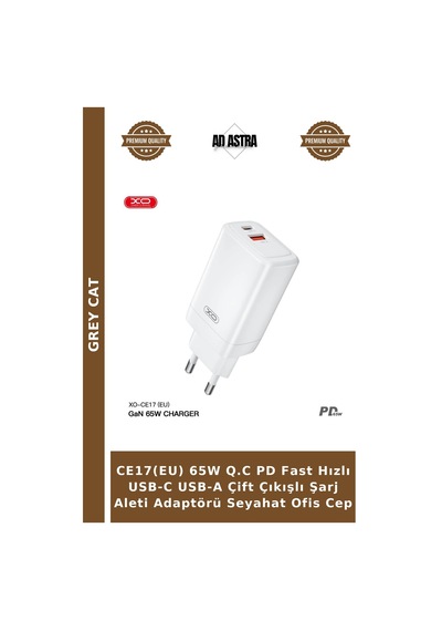 Ce17 Eu 65w Q.c Pd Fast Hızlı Usb-c Usb-a Çift Çıkışlı Şarj Aleti Adaptörü Seyahat Ofis Cep