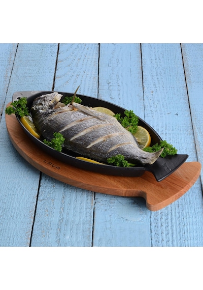 Lava Döküm 8 Li Set Balık Tabağı Döküm Demir Yekpare Kulplu Ölçü 15x24cm.