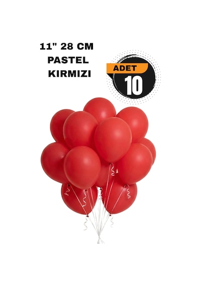 Pastel Balon 11 İnc 28 Cm Doğum Günü Parti Malzemeleri 10 Adet Kırmızı