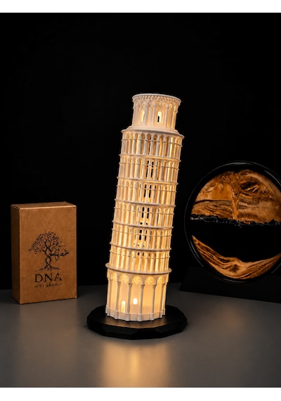 Pisa Kulesi Gece Lambası Tea Light Dekoratif Masa Ve Gece Lambası Beyaz