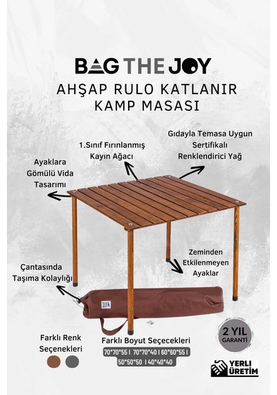 Bag The Joy Ahşap Masa Sandalye Seti Kahve-turuncu- 70 70 55cm Kahverengi - Turuncu