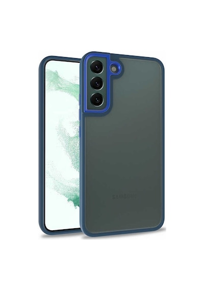Samsung Galaxy Uyumlu S22 Plus Kapak Metal Kamera Korumalı Arkası Şeffaf Silikon Kılıf - Mavi