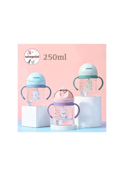 250ml Figürlü Pipeti Suluk Bebek Matara Sevimli Su Şişesi Bebek Pipetli Biberon Matara Pembe
