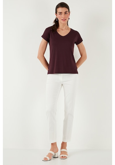 Lela V Yaka Relaxed Fit Yırtmaç Detaylı 2'Li Paket Bayan Bluz 5862000S2 Siyah-Vişne