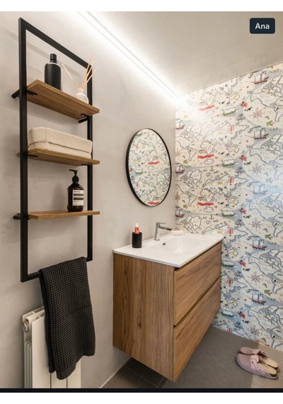 Lara Banyo Düzenleyici Ve Rafı Siyah Metal, Meşe Raf Siyah