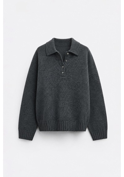 Suud Collection Füme Rani Polo Yaka Oversize Kazak