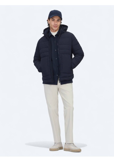 Kip Lacivert Regular Fit Kapüşonlu Casual Dokuma Mont