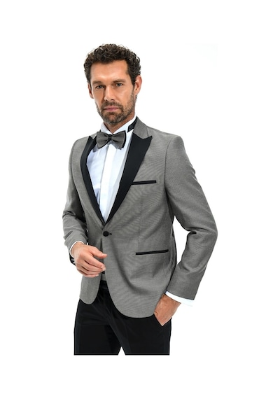 Morven Erkek Gri Portofino Slimfit Jakarlı Smokin Gri