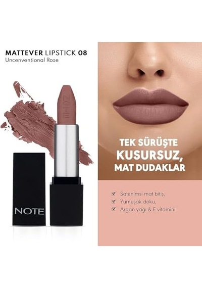 Mattever Lipstick 08 Unconventional Rose Yarı Mat Bitişli Ruj, Koyu Nude 0