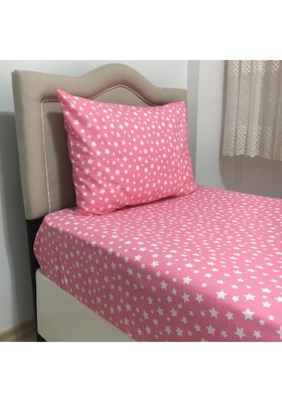 Lionas Tek Kişilik Pembe Yıldız Desenli Lastikli Çarşaf + Nevresim + 1 Adet Yastık Kılıfı Pembe