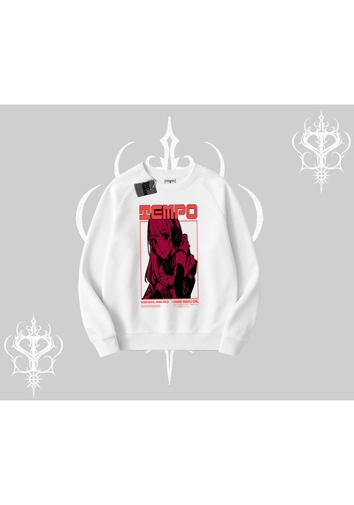 Startmore Biskilet Sweatshirt Anime Waifu Kırmızı Grafik Desenli Beyaz