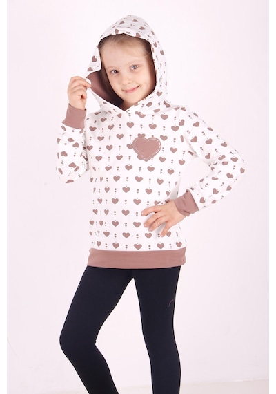 Toontoy Kız Çocuk Komple Kalp Desenli Sweatshirt Ekru