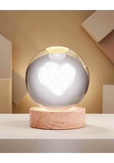 Led Işıklı Kristal Cam Küre Kalp Tasarımı Büyük Boy