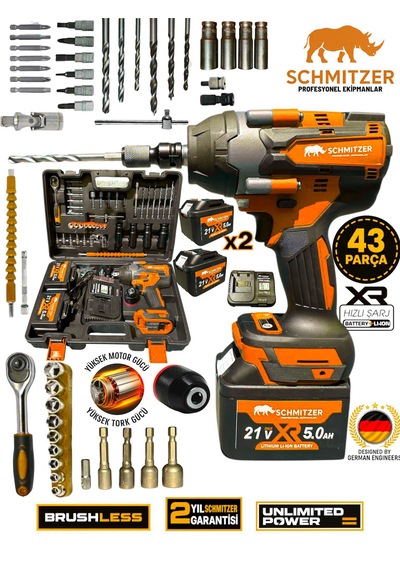 Schmıtzer Sch-9502t Pro 21v 15 Pilli Çift Akülü Kömürsüz Darbeli Vidalama 650 Nm Somun Sıkma Sökme Matkap