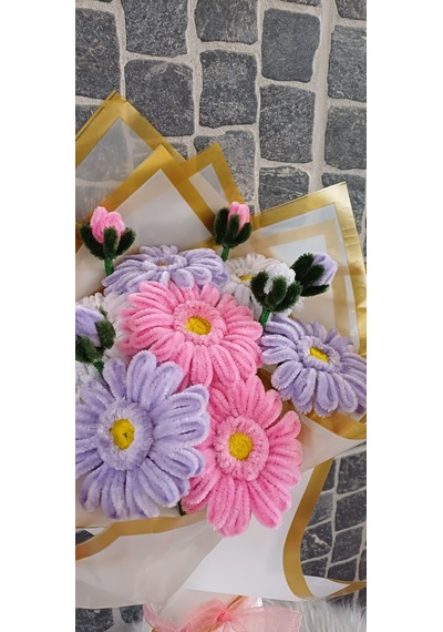 Gerbera Çiçek Buketi - Şönil Çiçek - Yapaydır Çok Renkli