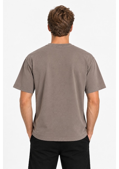 Vasto Moda Erkek Oversize Kalın Dokulu %100 Organik Pamuk Bisiklet Ribana Yakalı Kahverengi T-shirt