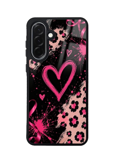 Samsung Galaxy Uyumlu A36 Kılıf Kamera Korumalı Desenli Zore Lusi Kapak - Pembe Kalp