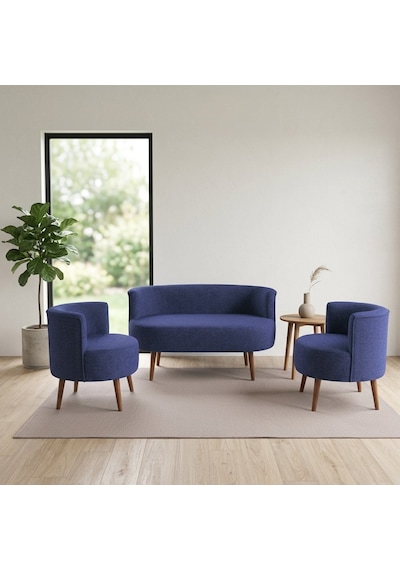 Sydney Çay Seti Koltuk Takımı Keten Kumaş 2+1+1 Ceviz Ayak Modern Salon Ofis Takımı Mavi Sydney Çay Seti Koltuk Takımı Keten Kumaş 2+1+1 Ceviz Ayak Modern Salon Ofis Takımı Mavi